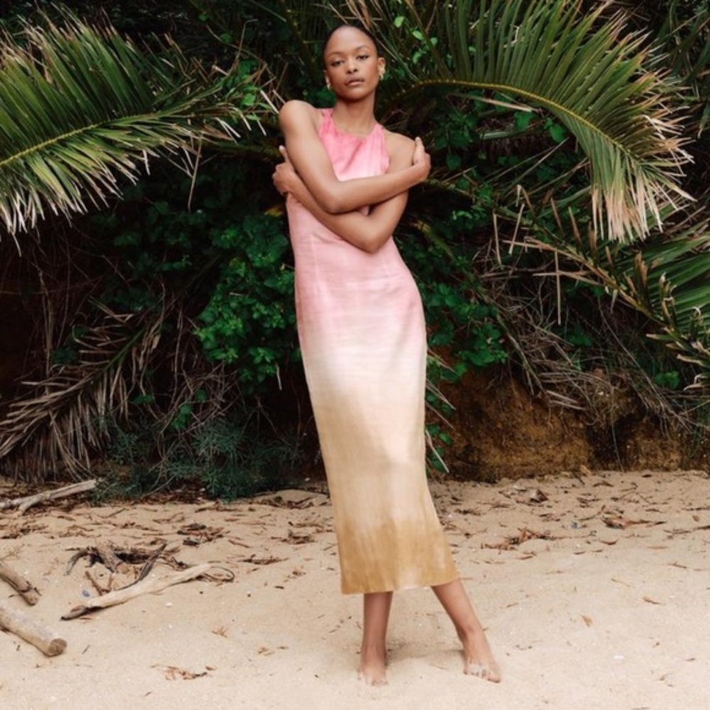 TIE DYE MIDI DRESS WITH LINEN